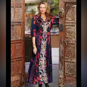 SOFT SURROUNDINGS Maxi Dress 22W Ephipany Velvet Trim Boho Lined EUC Plus Size